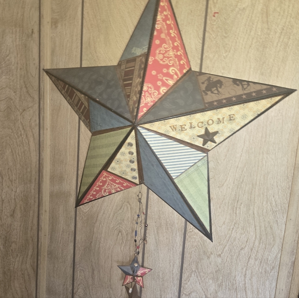 Vintage Farmhouse-style Barn Star Calico Galvanized Welcome Sign - Picture 6 of 7